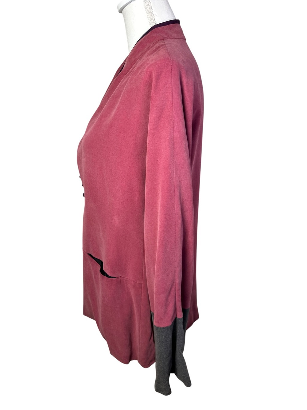 Vintage Chinese Silk Blend Frog Closure Jacket Pink Black Women M - Picture 3 of 12